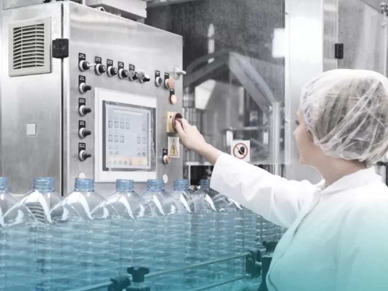 Sterile factory line with plastic bottles