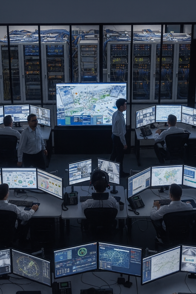 Control room with monitors